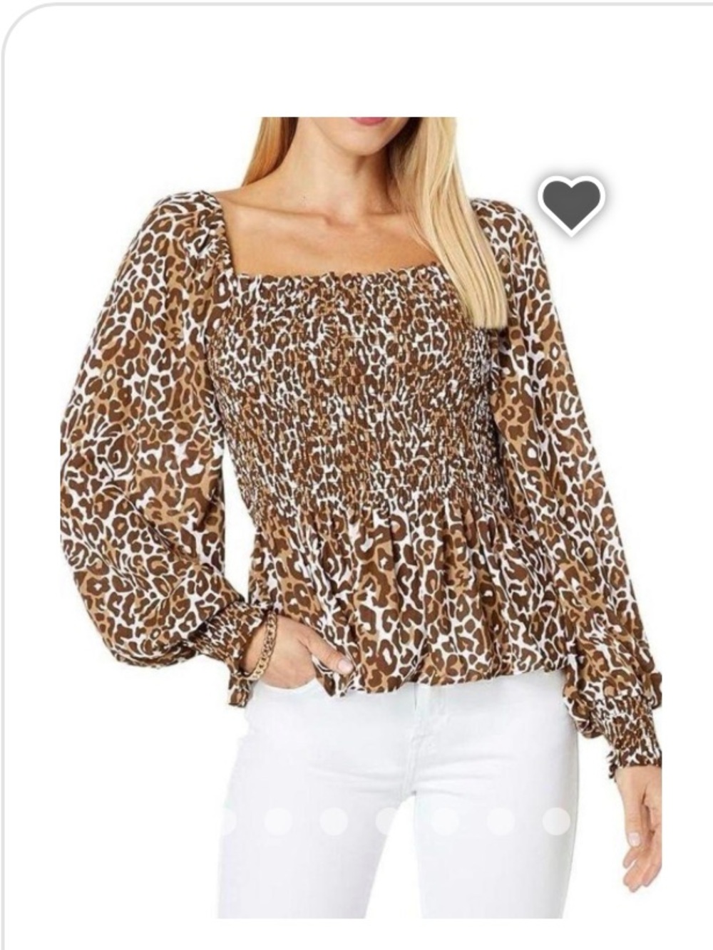 Lilly Pulitzer Brown Leopard Smocked Square-Neck Peplum Top